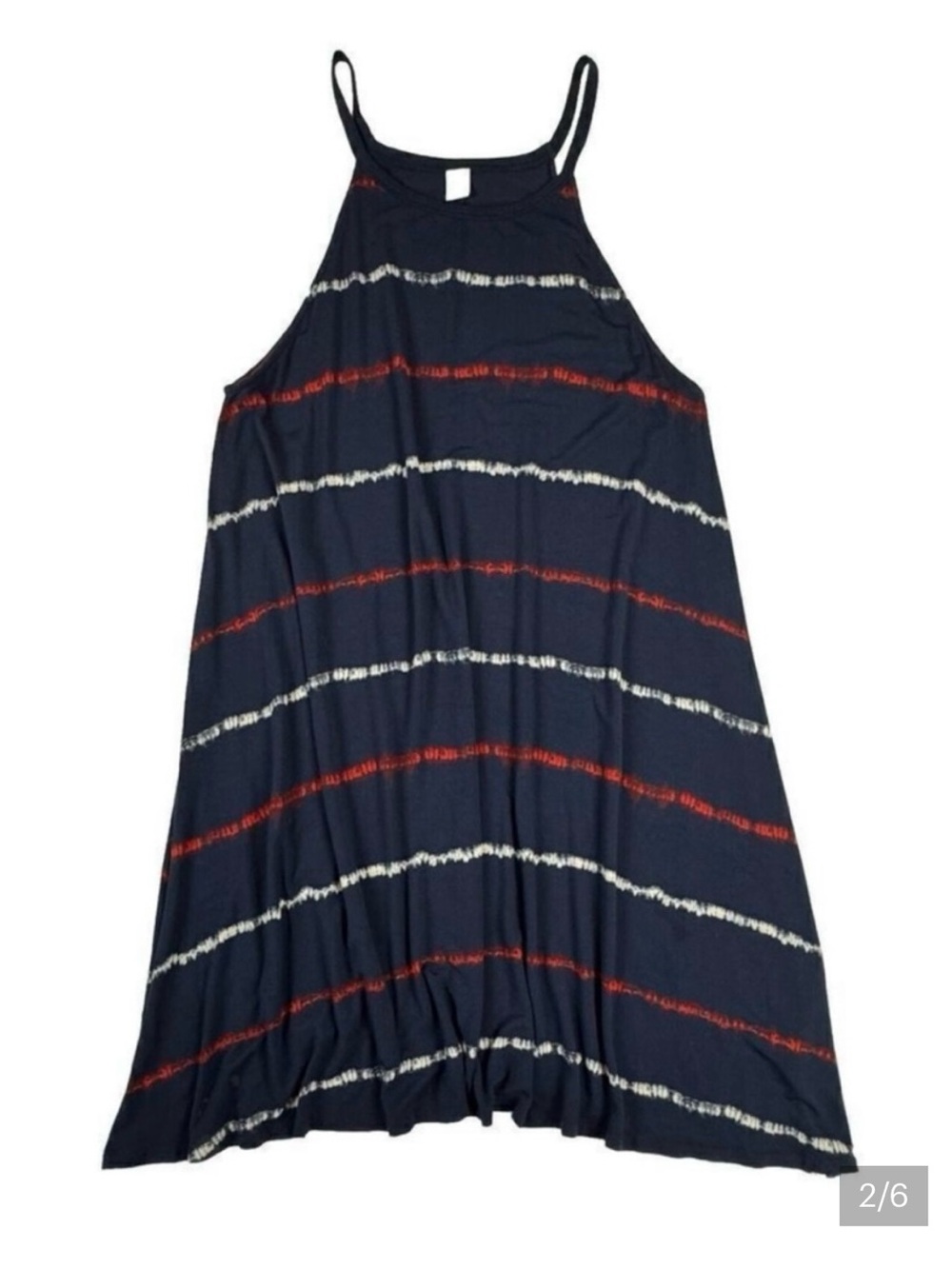 SALE 3/$20 Navy Blue Striped Tank Dress with Red & White Accents